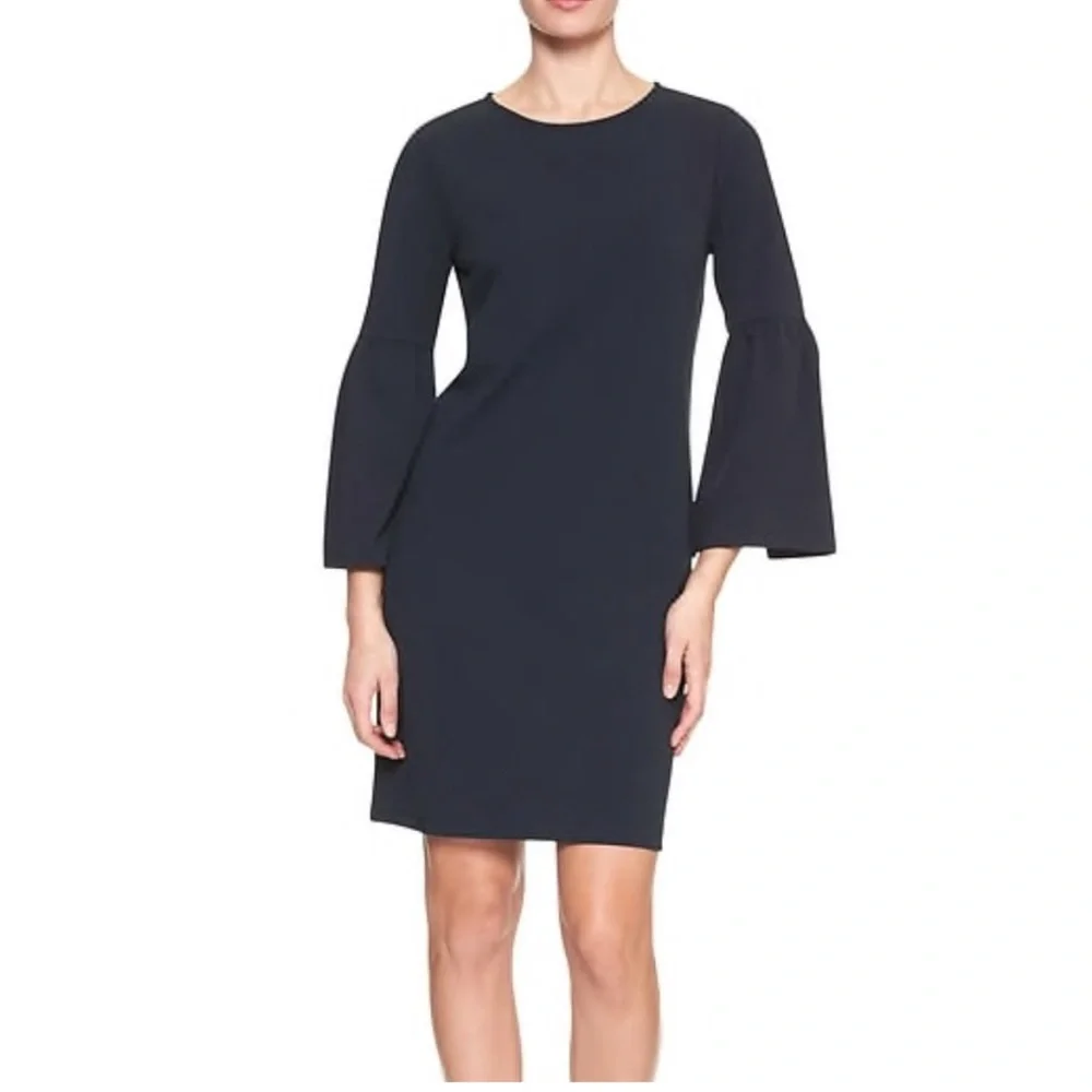 Ann Taylor Black Bell Sleeve A line Shift Dress 8P NWT - Picture 2 of 16